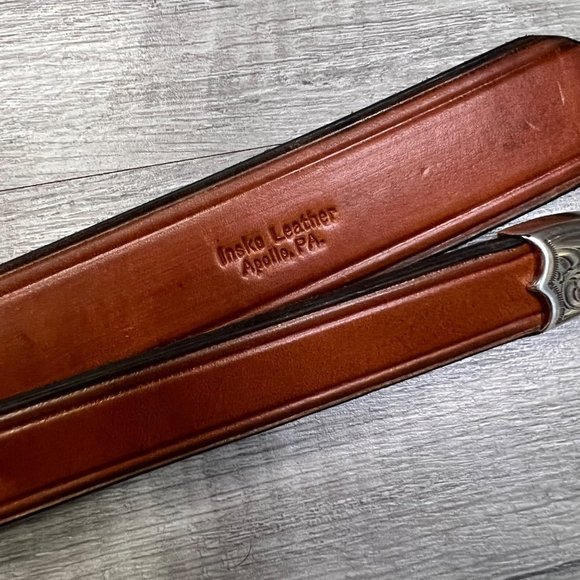 High Quality Leather Belt Brown Sliver Tone  45”-49” Western - Picture 2 of 8